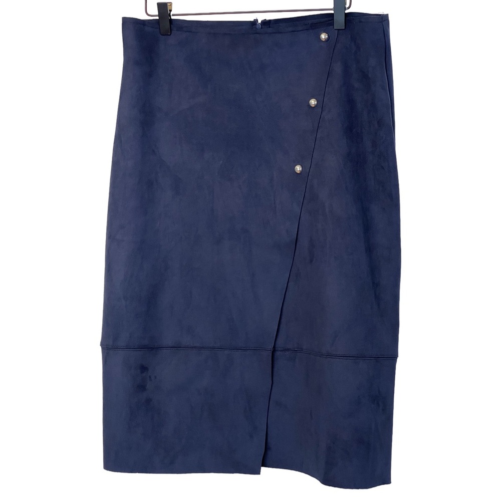 dip Faux Suede Skirt Raw Hem Navy Blue 14